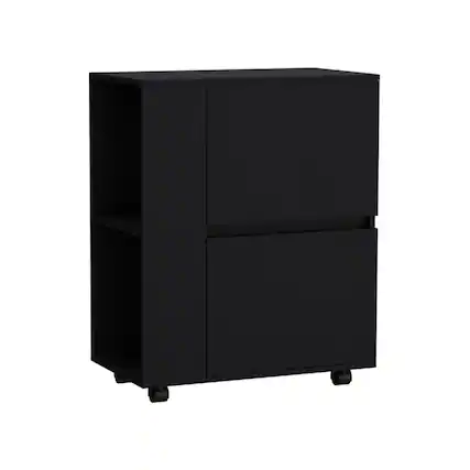 Front. TuHome - Glasgow Bar Cart with Two Pull-Down Door Cabinets, Two Open Shelves, Living Room or Bar Room - Black.