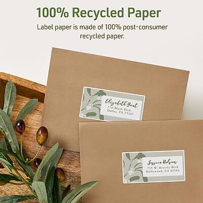 100% Recycled Paper  
Label paper is made of 100% post-consumer recycled paper.

Elizabith Yort  
776 Bluth  
Dallas, TX 75247

Josie Helfon  
725 W Beverly Blvd  
Hollywood, CA 90028