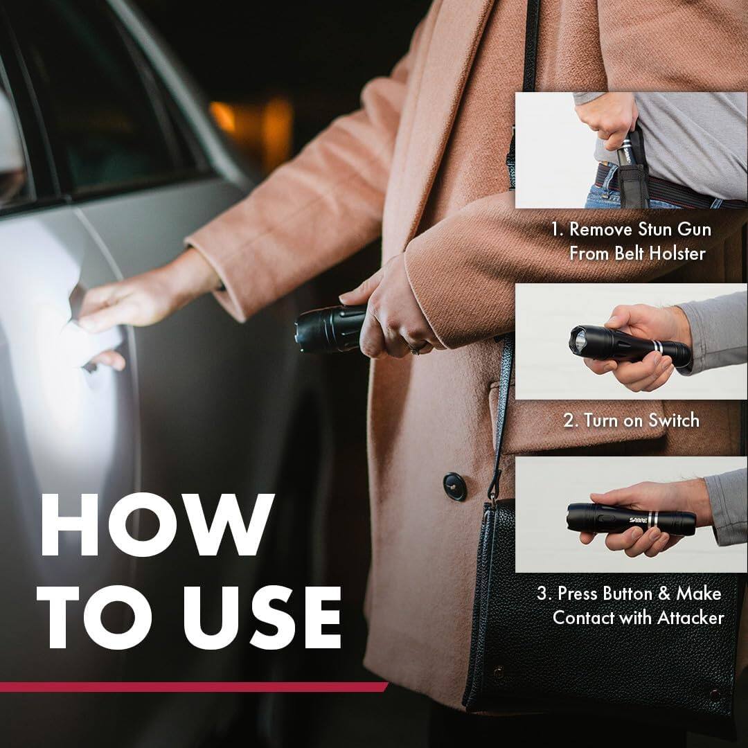1. Remove Stun Gun From Belt Holster  
2. Turn on Switch  
3. Press Button & Make Contact with Attacker