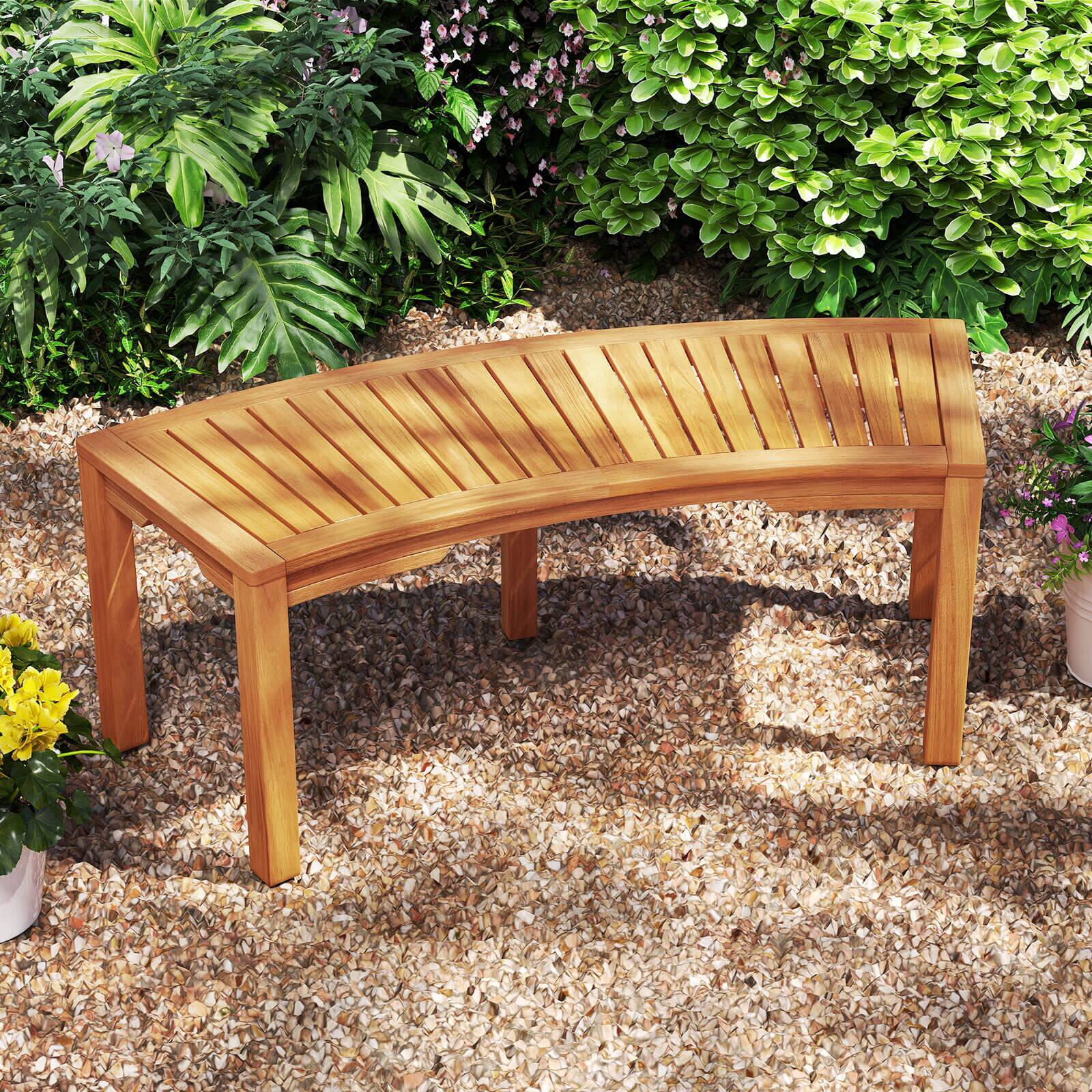 Alt View 3. Costway - Costway 2 PCS Outdoor Curved Bench with Slatted Seat Wrap Around Tree Bench 2-Person Seating - Natural.