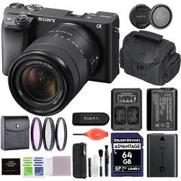Sony - a6400 Mirrorless Camera with 18-135mm f/3.5-5.6 Lens Bundle with Extra Battery & Charger, Gadget Bag, & Accessories