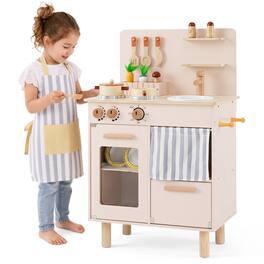 Gymax - Toddler Kitchen Playset w/Stoves Faucet Sink Pretend Play Food Accessories - Beige