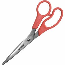 Westcott - 8"All Purpose Straight Scissors 3.50" Cut Straight Stainless Steel Pointed Tip Silver 1 Each - Red