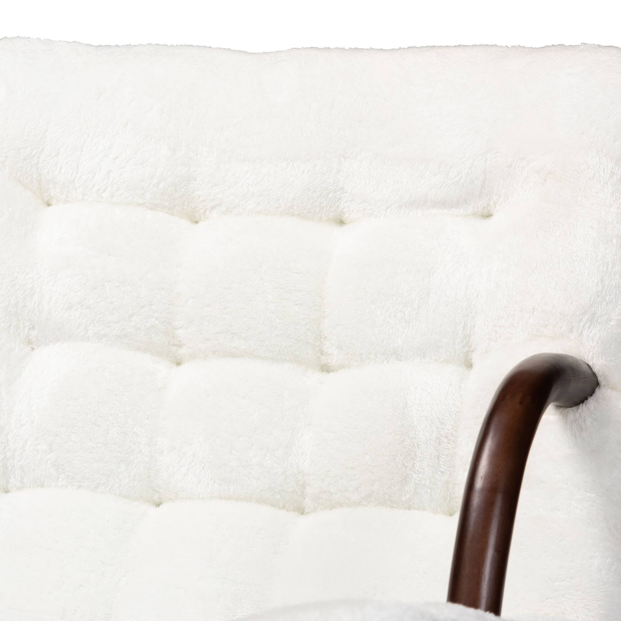 Alt View 1. Baxton Studio - Eisa Modern and Contemporary Sherpa Upholstered and Walnut Finished Wood Accent Chair - White/Walnut Brown.