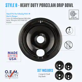 Range Kleen - P119204XN Style B 4pk Heavy Duty Black Porcelain Drip Bowls, 2 Large and 2 Small
