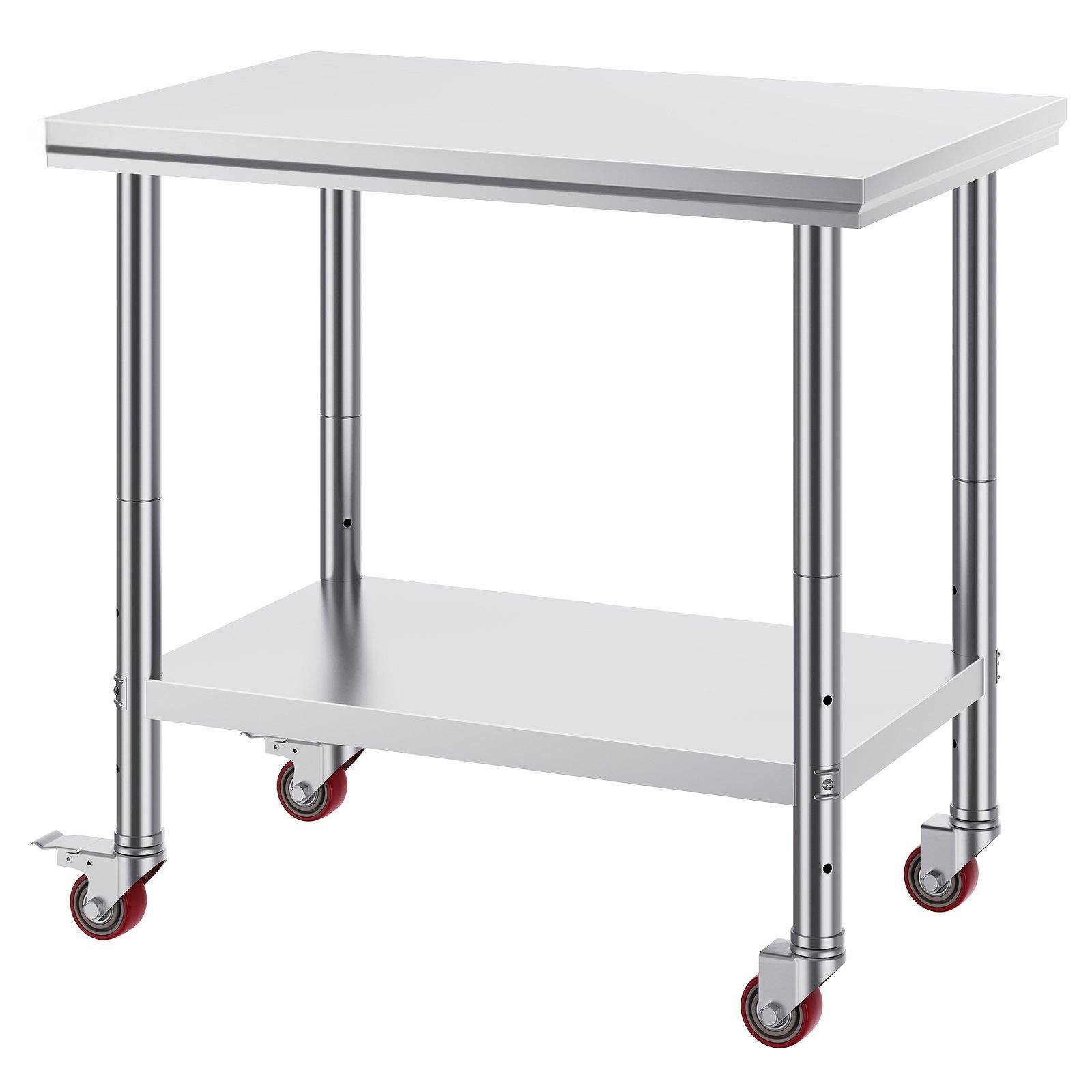 Front. Glintex - 36"x24" Stainless Steel Work Table with Wheels, Heavy Duty Commercial Food Prep Table with Adjustable Shelves，Desks - Natural.
