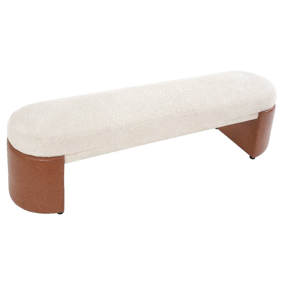 Alt View 2. Ropilly - Ropilly Beige Boucle Dining Bench 63 Inch Modern Accent Upholstered Indoor Bench 250 lbs Capacity - Beige.