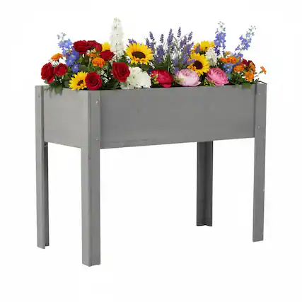 Front. PAIHOME - Natural Solid Wood Raised Garden Bed with Legs, Elevated Planter Box for Outdoor Plants Fruits Vegetables - 40x20x31 Inch - Grey.