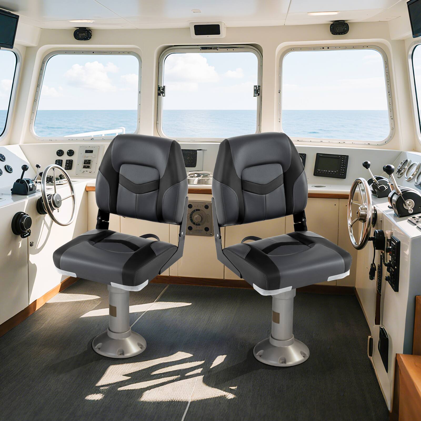 Alt View 3. Gymax - Gymax 2-Pack Boat Seats Folding Low Back Boat Chairs w/ Sponge Padding Fixing Bolts Black & Gray - Black.