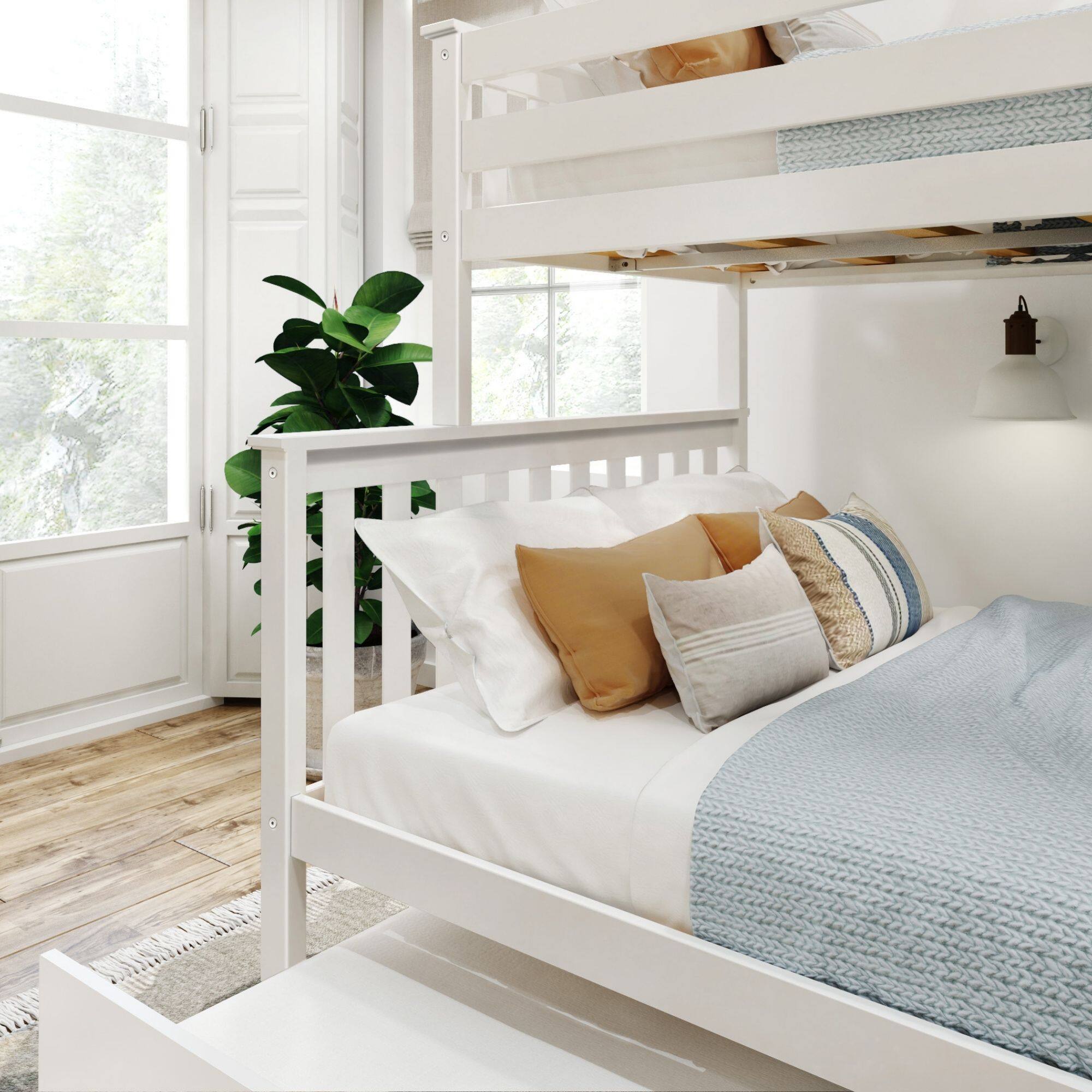 Alt View 1. Plank+Beam - Classic Twin over Full Bunk Bed Bed + Trundle, White - White.