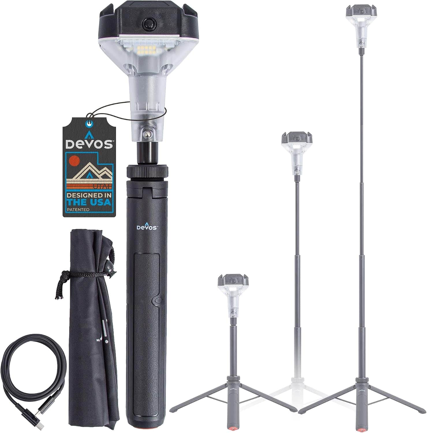 Devos Outdoor - LightRanger 800 Mini Telescoping Camp Light, 4.5' Tall, 800 Lumens, Portable Rechargeable LED Lantern, 30-Hour Runtime