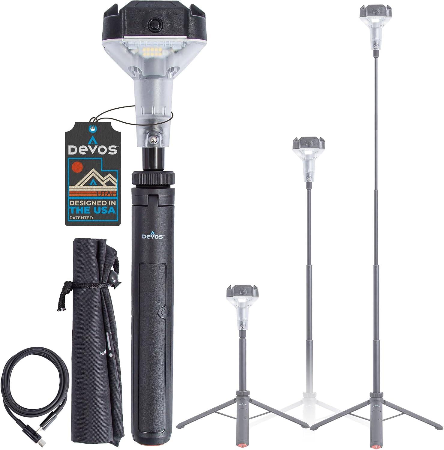 Devos Outdoor - LightRanger 800 Mini Telescoping Camp Light, 4.5' Tall, 800 Lumens, Portable Rechargeable LED Lantern, 30-Hour Runtime