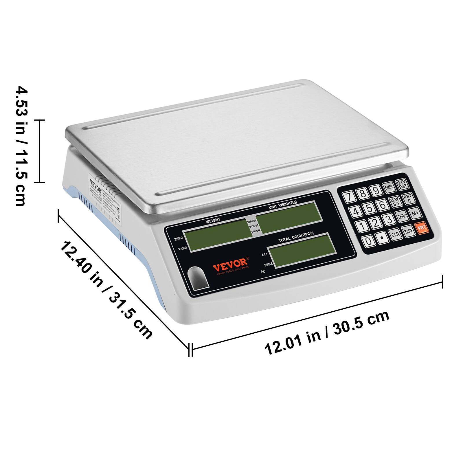 4.53 in / 11.5 cm  
12.40 in / 31.5 cm  
12.01 in / 30.5 cm