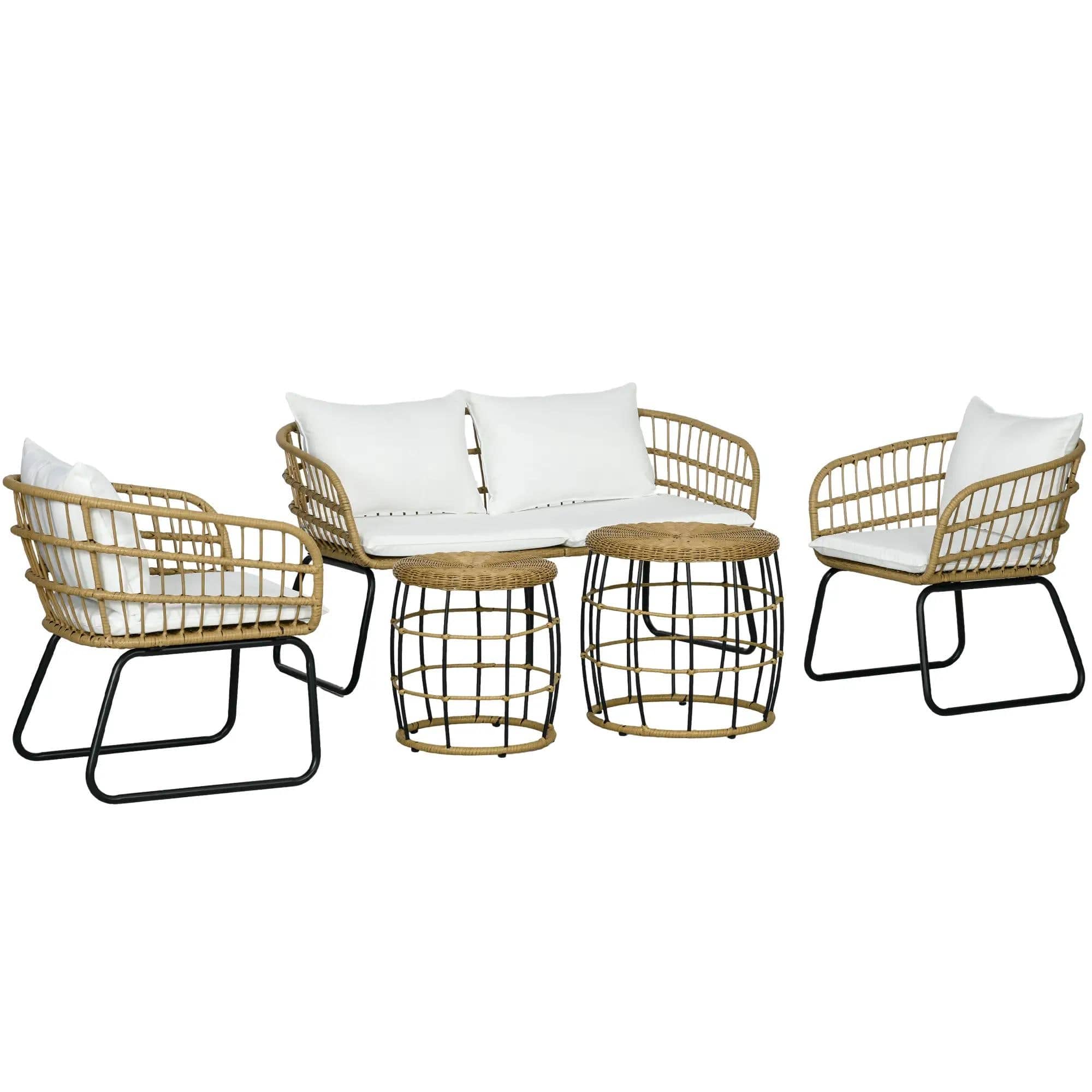 Resenkos - 5 Pieces Patio Furniture Set,Outdoor Sectional Furniture, PE Rattan - White