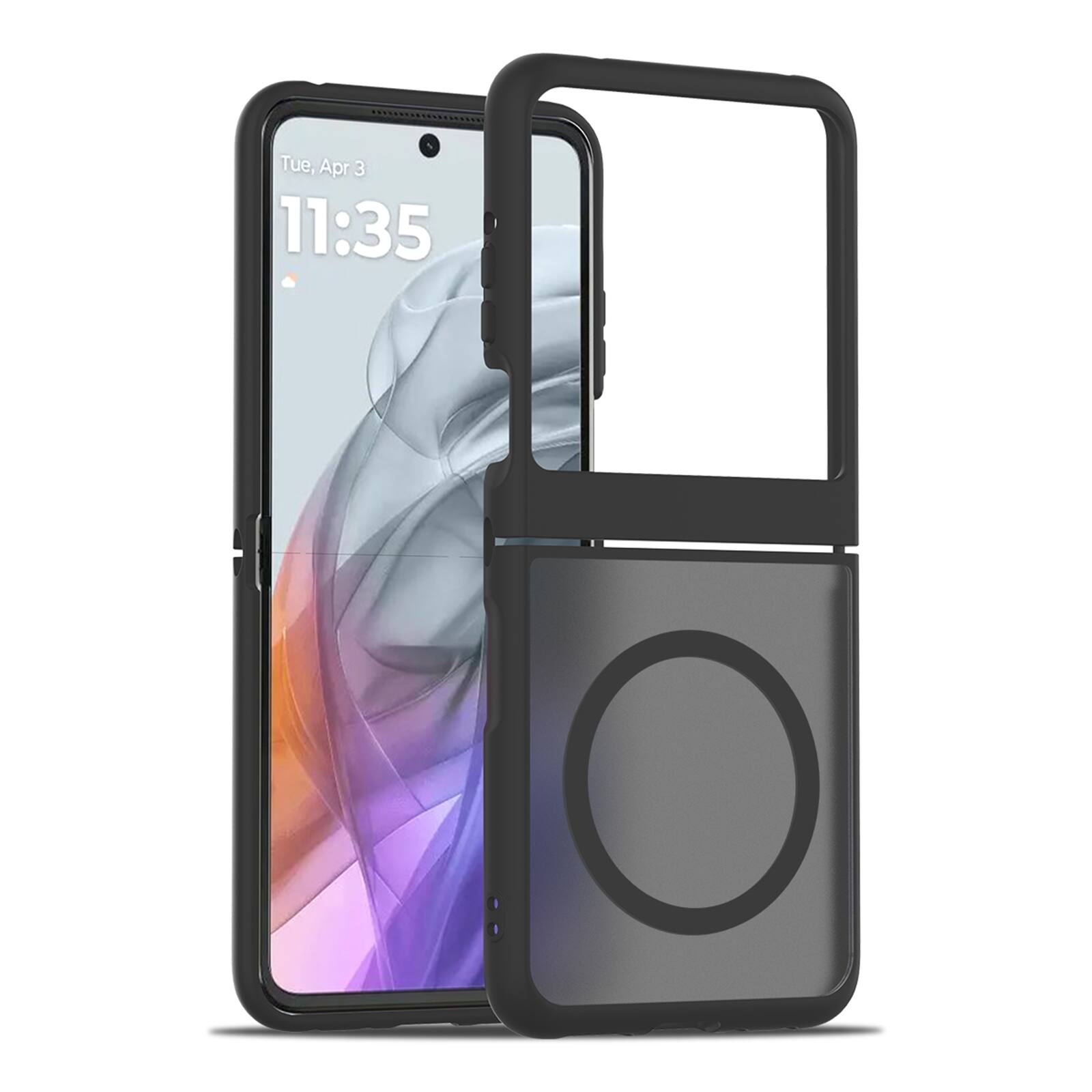 Dteck - Magnetic Shockproof Case for Motorola Razr (2025), Matte Translucent Back Slim Cover with Raised Edge Screen Camera - Black