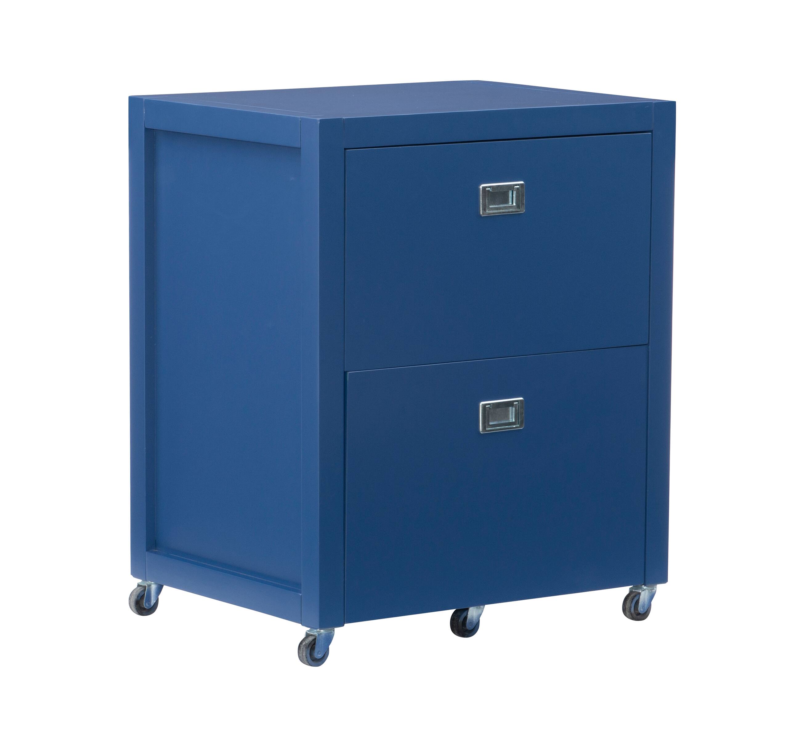 Front. Linon Home Décor - Penrose Rolling File Cabinet With Adjustable Rails - Navy Paint / Silver Hardware.