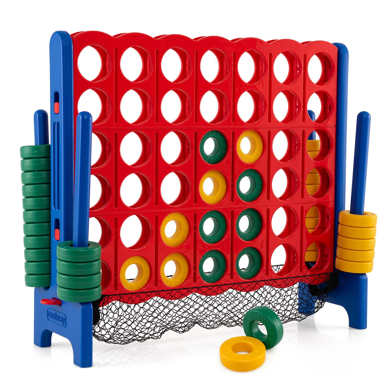 Costway - 4-to-Score Giant Game Set 4-in-a-Row Connect Game with Net Storage Mesh Pocket for Kids & Adult - Muticolor