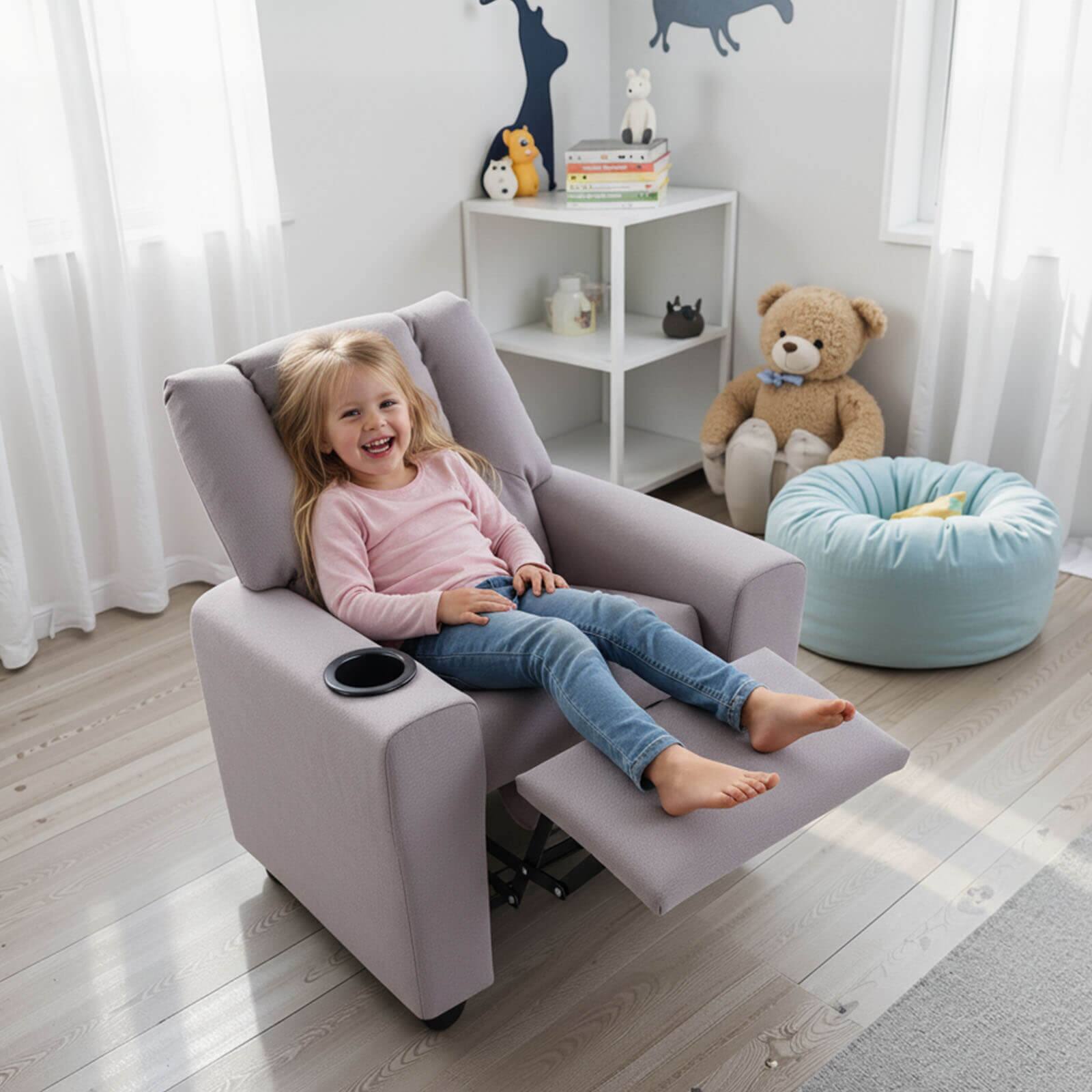 Alt View 4. Costway - Costway Kids Recliner with Cup Holder with Adjustable Backrest & Footrest for Boys & Girls - Gray.