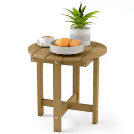 Costway - Outdoor Side Table with Weather-Resistant, Waterproof Top for Patio Deck Pool Porch - Coffee