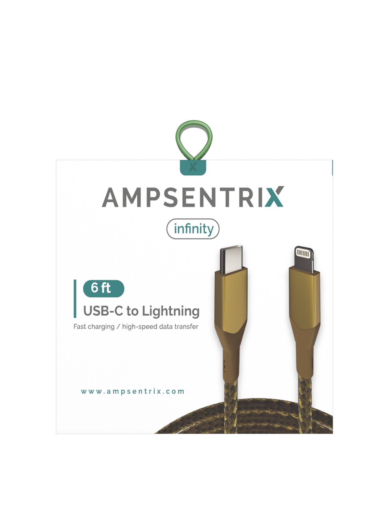 X AMPSENTRIX infinity 6 ft USB-C to Lightning Fast charging / high-speed data transfer www.ampsentrix.com