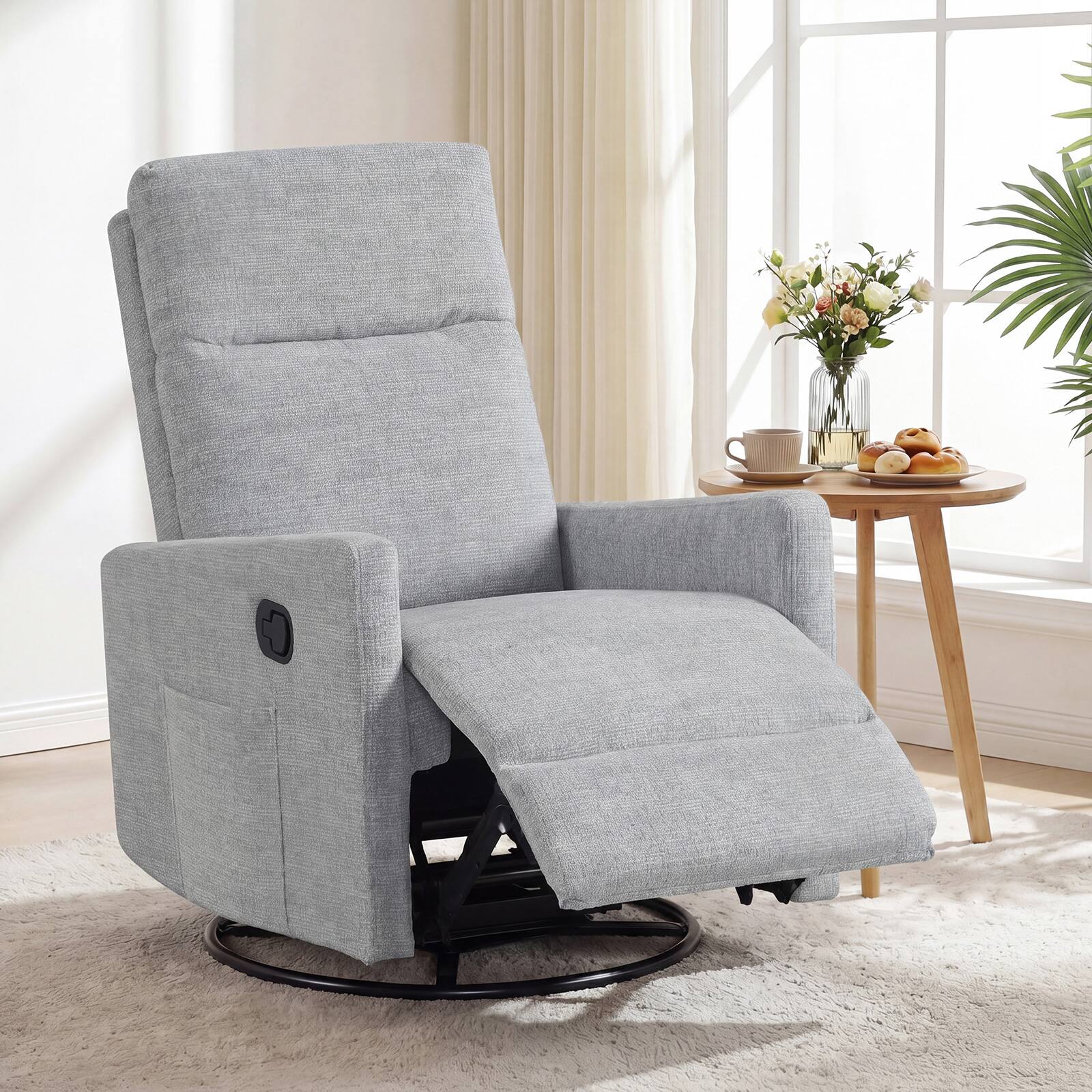 Alt View 1. Costway - Costway 360° Swivel Rocking Chair with Cushioned Back, Seat & Footrest for Living Room - Gray.