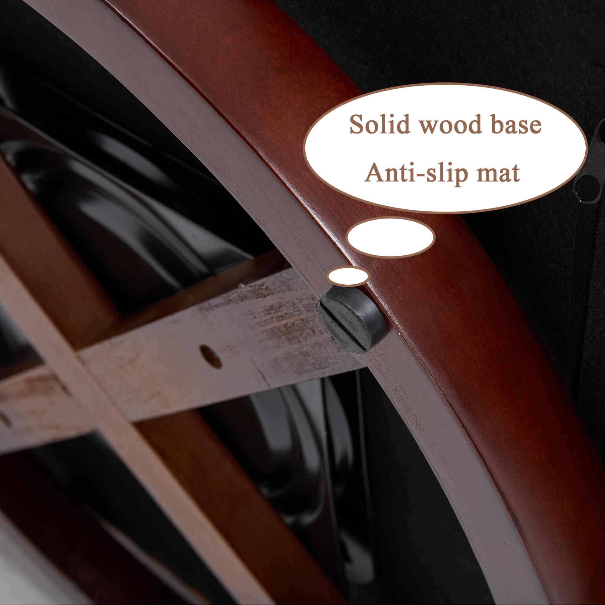 Solid wood base  
Anti-slip mat