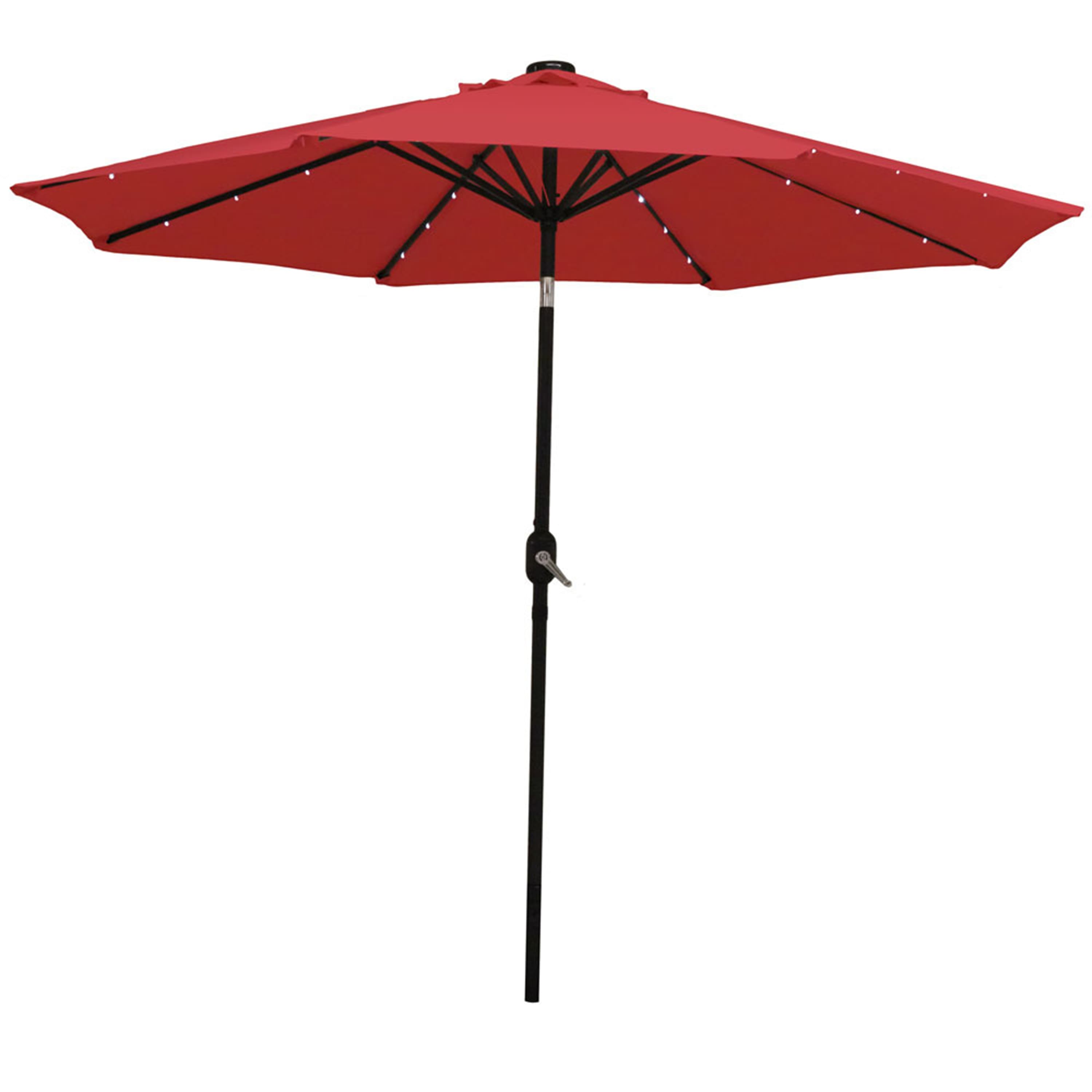 Sunnydaze - 9 ft Solar Aluminum Patio Umbrella with Tilt and Crank - Red