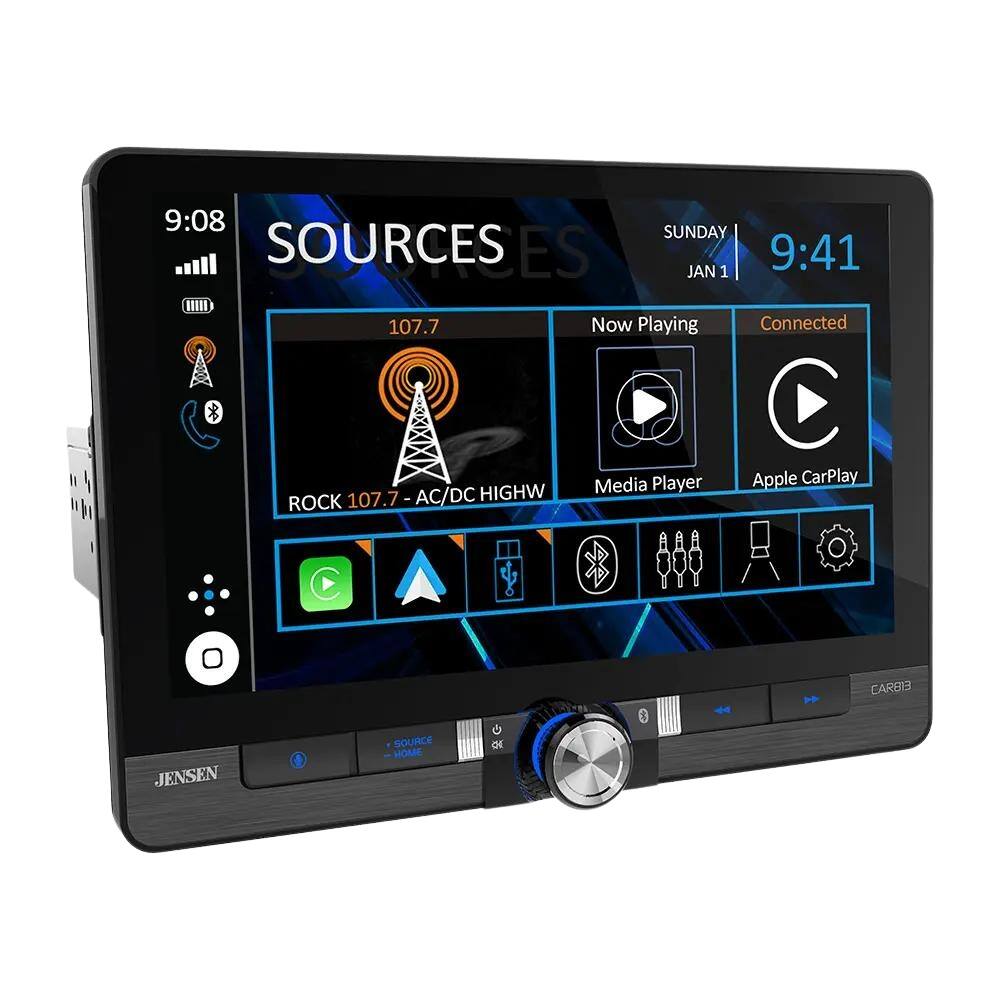 9:08 SOURCES SUNDAY 9:41 JAN 1 107.7 Now Playing Connected 107.7 - AC/DC HIGHW ROCK Media Player Apple CarPlay JENSEN SOURCE HOME dE 0 CARB3