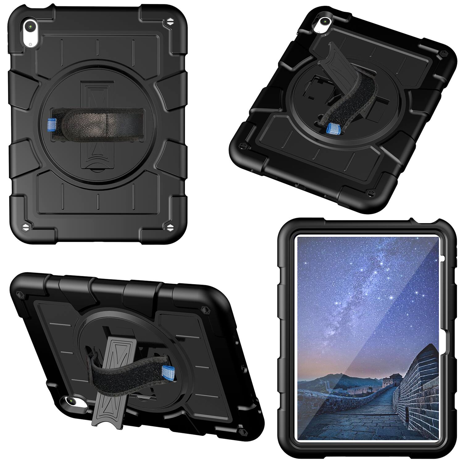 Left. Dteck - Heavy Duty Rugged Case for Apple iPad (A16) 11" 2025 & iPad 10.9" (10th Gen 2022),With Built-in Kickstand+Shoulder Strap - Black.