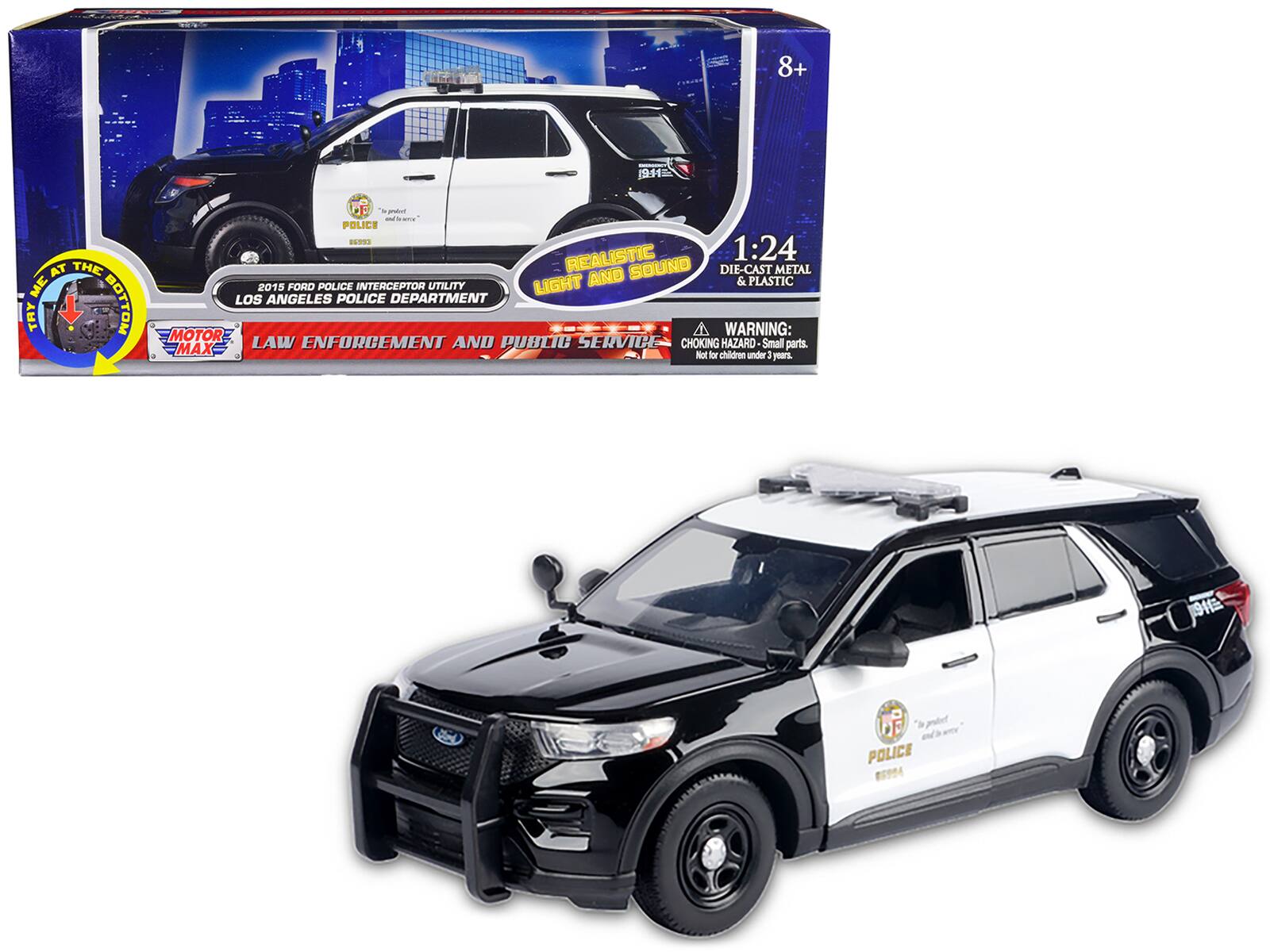 "2015 Ford Police Interceptor Utility Black and White ""LAPD"" w/Lights and Sounds 1/24 Diecast Model Car by Motormax" price history on PriceWatchPro