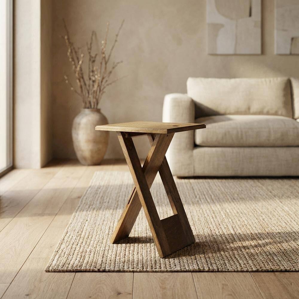 Left. Starlight Canyon Home - Square Folding Side Table, Transitional Wood Accent Table for Living Room - Natural.