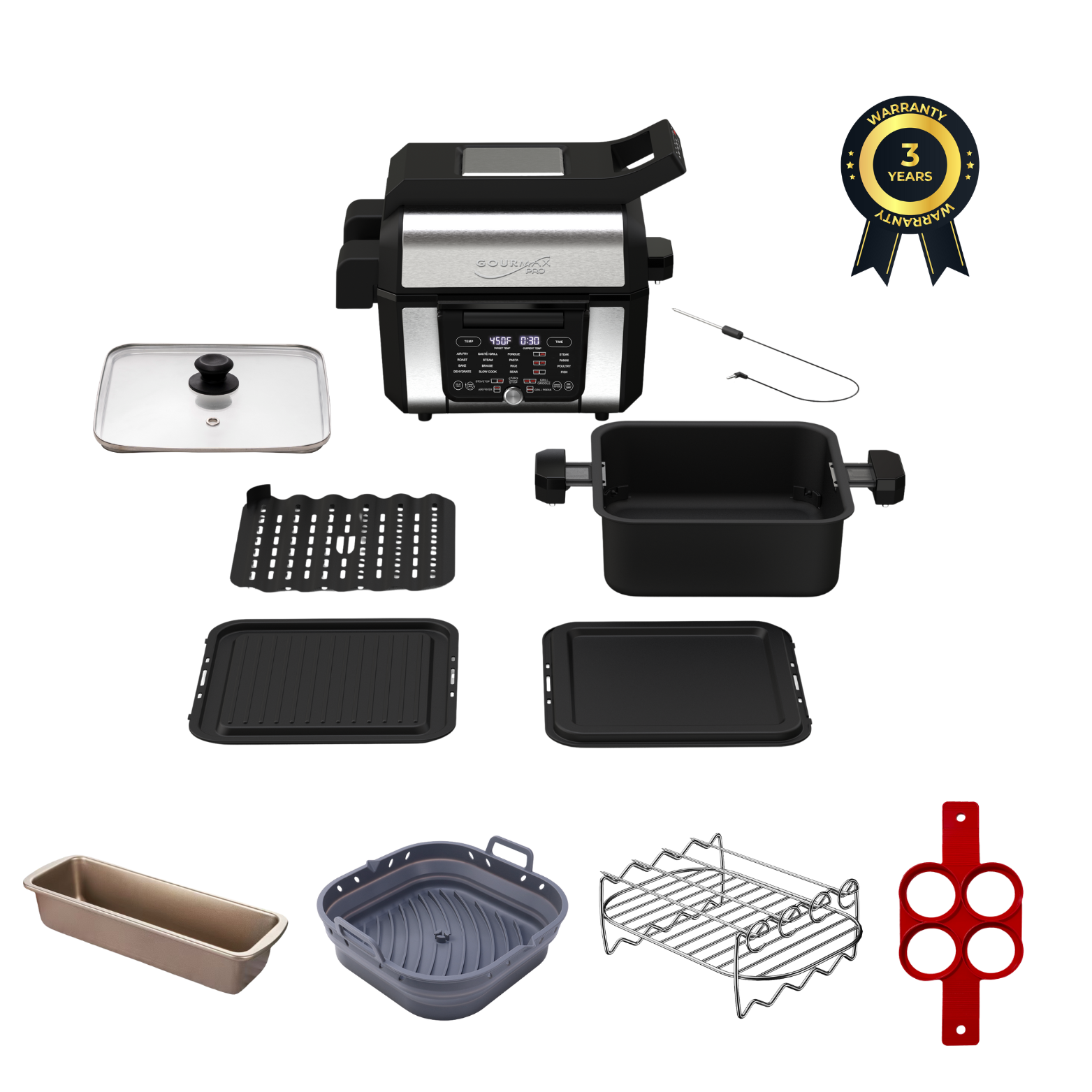 FOODGENIE - Gourmax Pro Mega Value Pack! - Smokeless Grill, Air Fryer, Griddle, Cooker - Black