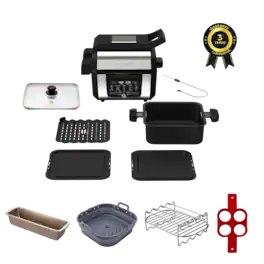 FOODGENIE - Gourmax Pro Mega Value Pack! - Smokeless Grill, Air Fryer, Griddle, Cooker - Black