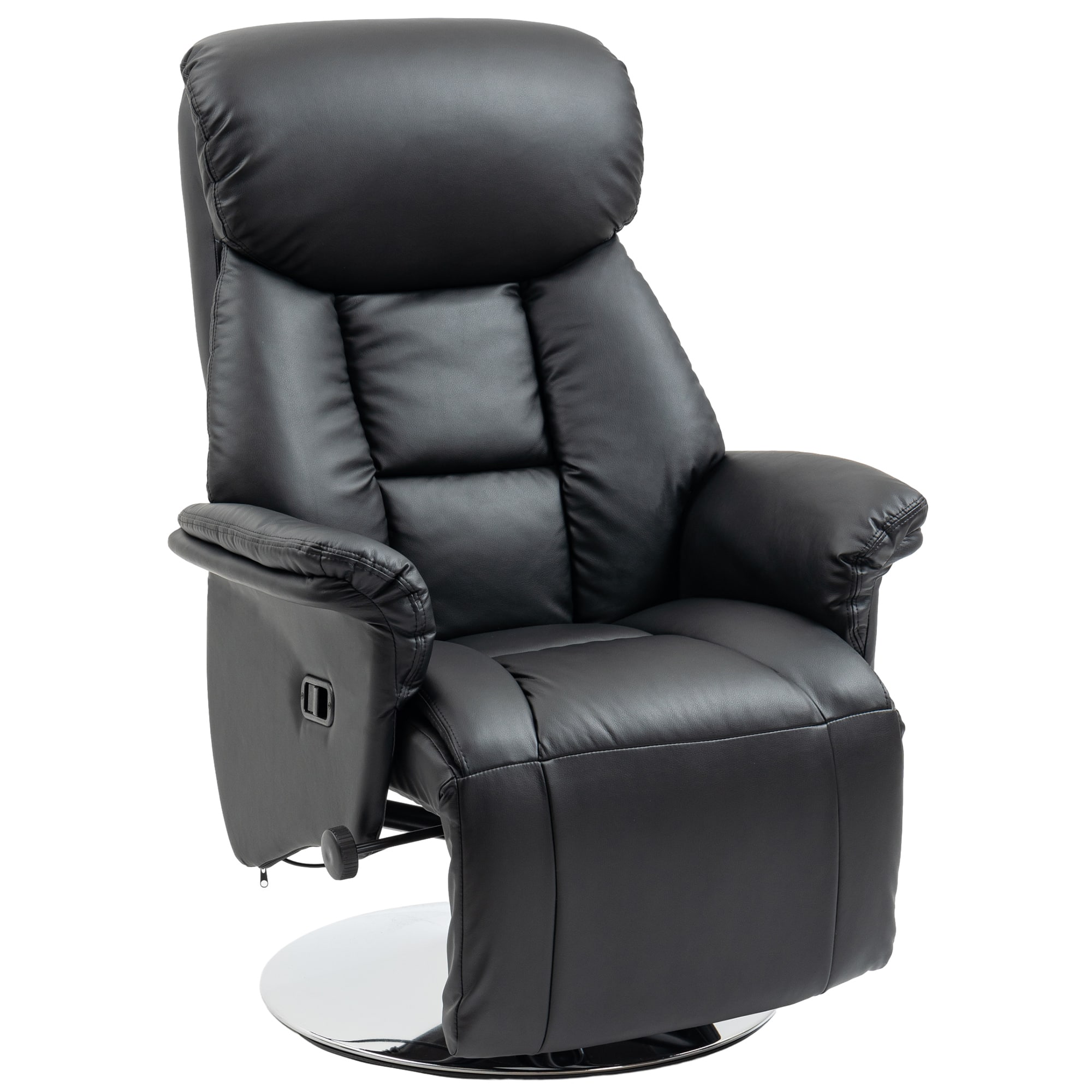 Homcom - Swivel Recliner Chair, PU Leather Reclining Chair with Retractable Footrest, Padded Arms for Living Room - Black
