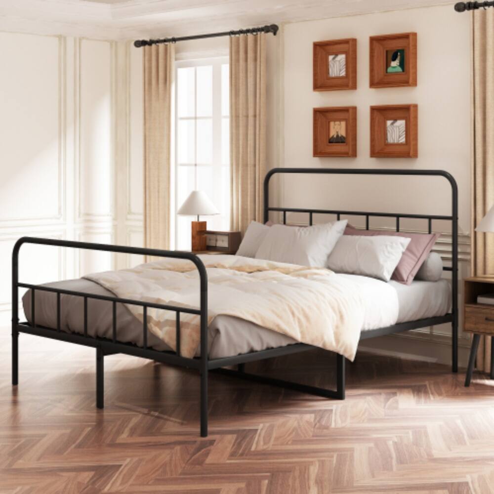 Angle. LUCKY ONE - Queen Size Foldable Platform Bed Frame with Headboard, Heavy Duty Metal Slats, Noise-Free, No Box Spring Needed - Black.