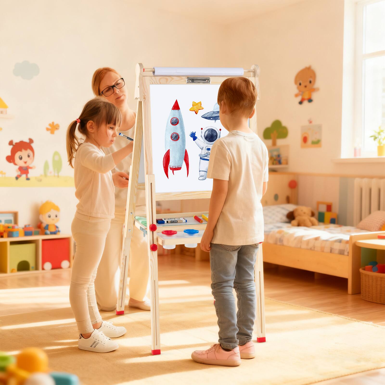 Alt View 1. Gymax - Gymax Wooden Art Easel for Kids 3 in 1 Height Adjustable Foldable Easel - Yellow.