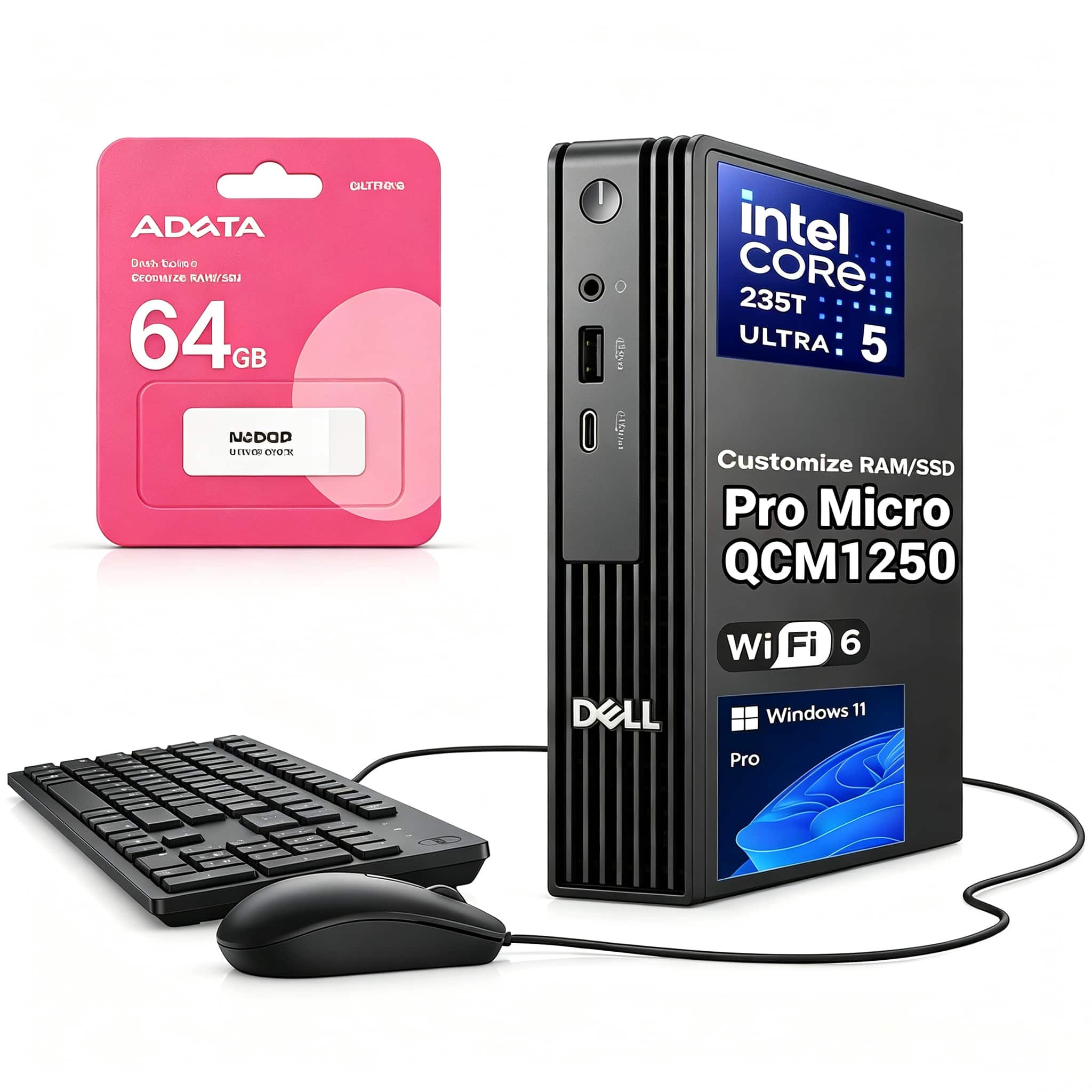 Dell - Upgraded - Pro Micro MFF Desktop - Intel Core Ultra 5 235T - 32GB RAM 1TB SSD - Wired K&M - 64GB USB Flash Drive - Black