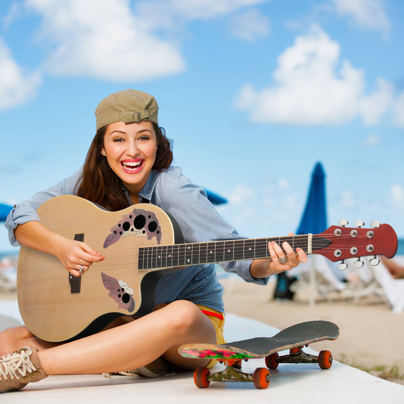 Left. Winado - 41 Inch Acoustic Guitar, Full-Size Beginner Cutaway Wood Guitars Kit with Gig Bag and Steel String for adults.