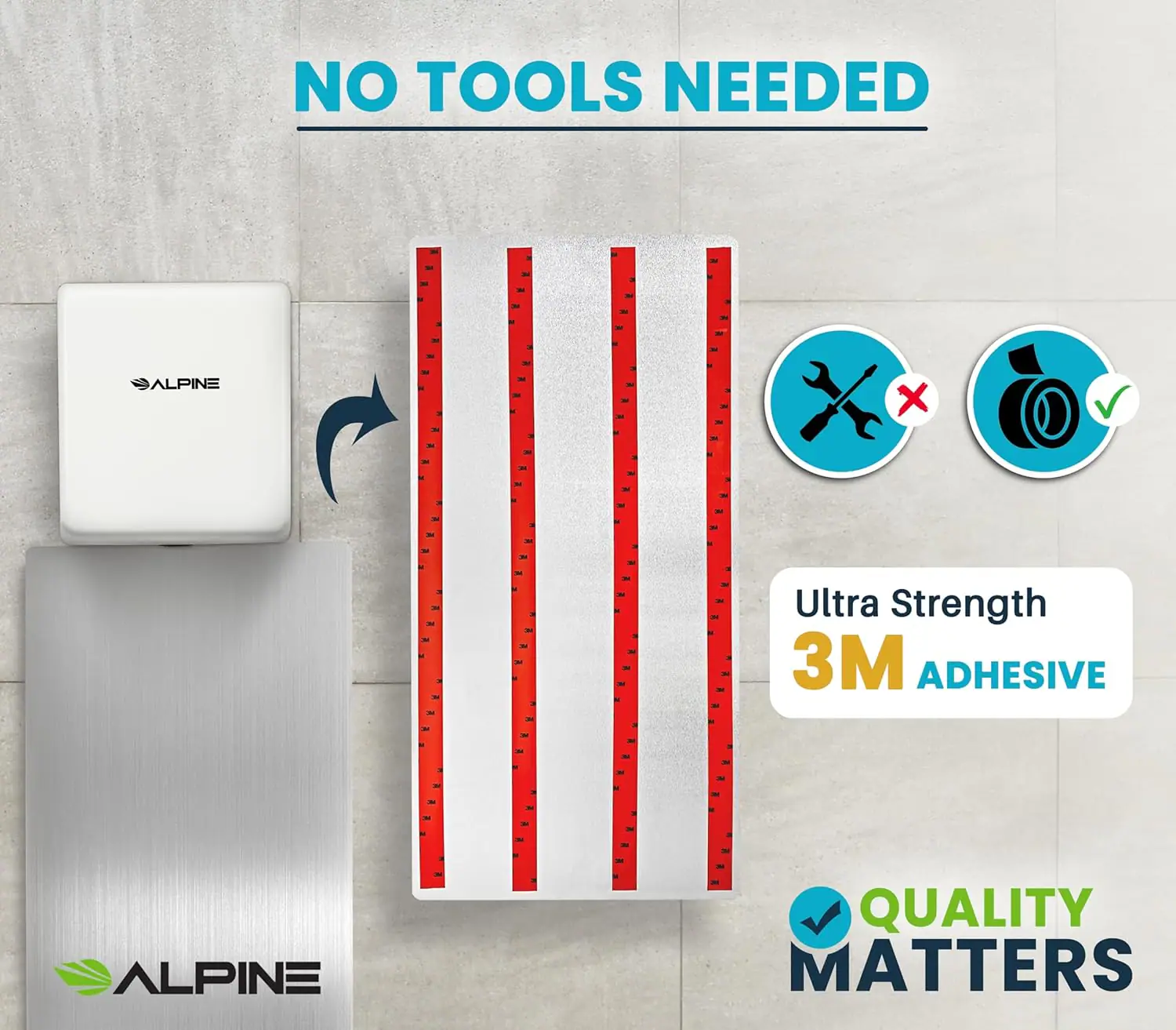 NO TOOLS NEEDED - ALPINE - Ultra Strength 3M ADHESIVE - ALPINE - QUALITY MATTERS