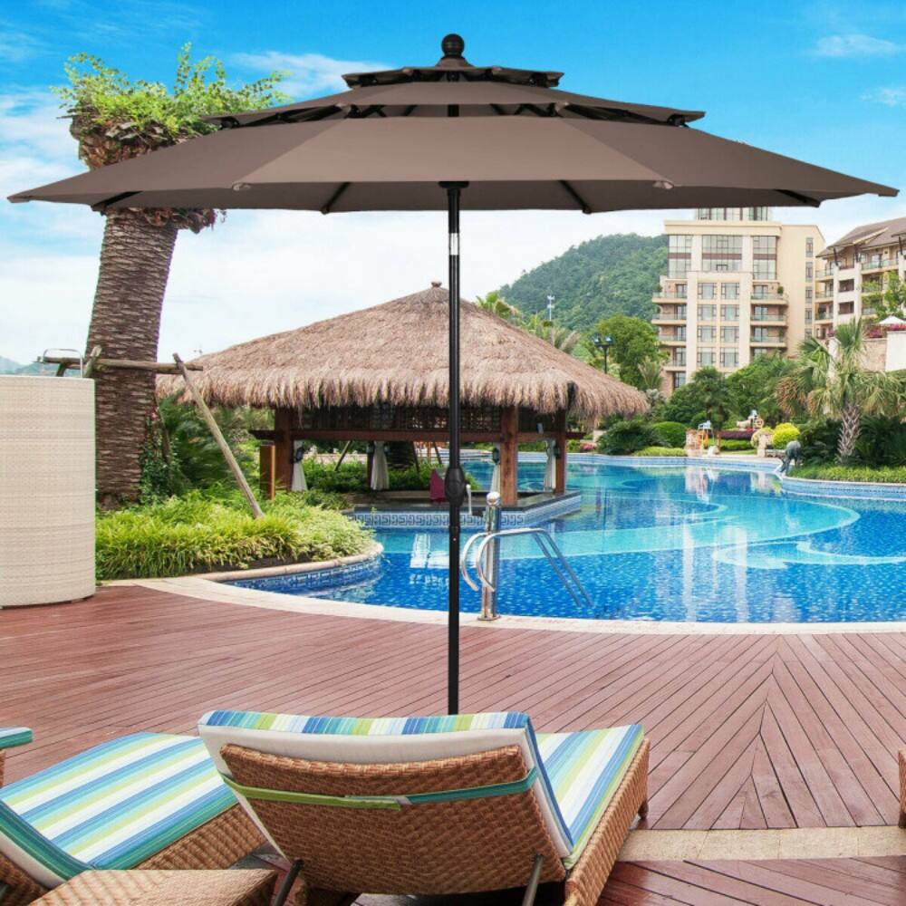 Angle. Mondawe - 10 Feet 3 Tier Outdoor Patio Umbrella with Double Vented - Tan.