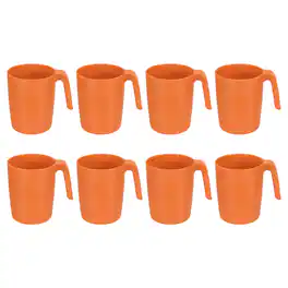 Unique Bargains - Set of 8 Plastic Coffee Mugs, Unbreakable Reusable Microwave Dishwasher Safe Drinking Cups for Kitchen Camping - Orange