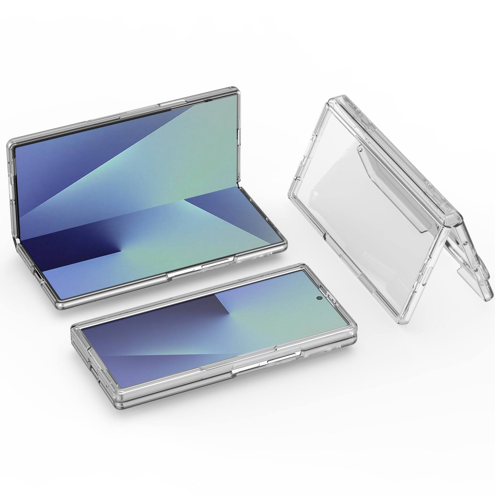 Angle. Dteck - Shockproof Case for Samsung Galaxy Z Fold7 with Built-in Glass Screen Protector, Rigid Hard PC Hinge Protective Cover - Clear.