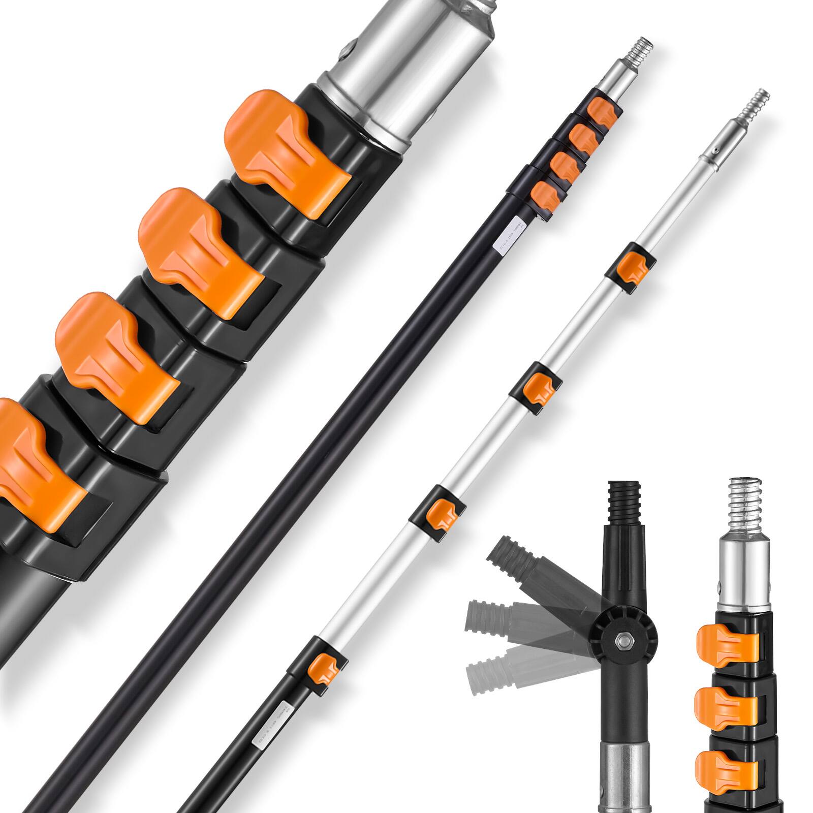VEVOR - Telescoping Pole, 7 to 30 FT Pole, Extension Multi-Purpose Pole, Sturdy Aluminum Alloy Paint Extendable Pole - Black;Orange