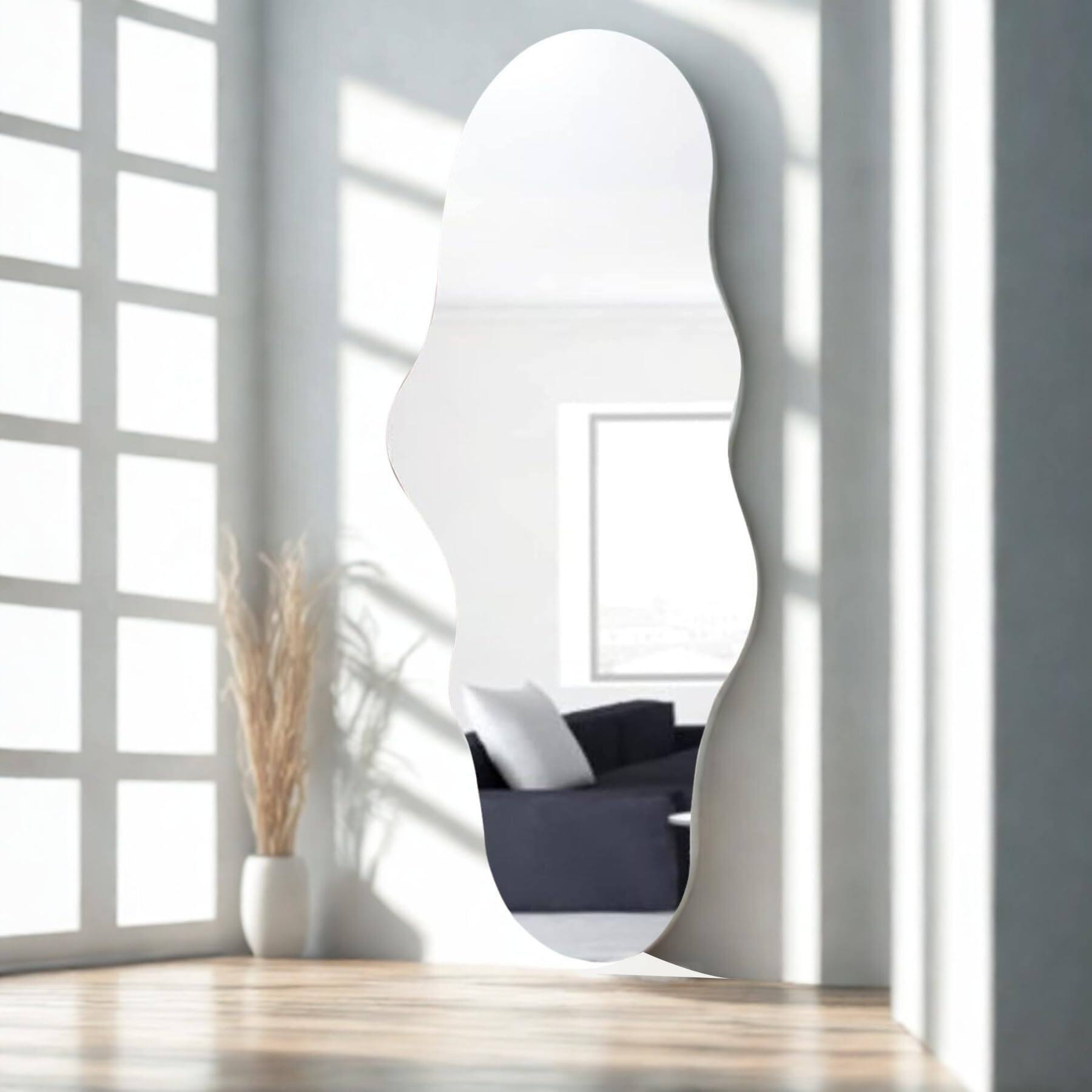 Front. TECH SAFARI - Full Length Wall Mounted Mirror Tall Body Floor Dressing Frameless For Bedroom Bathroom Living Room Irregul - Cloud 47x23".