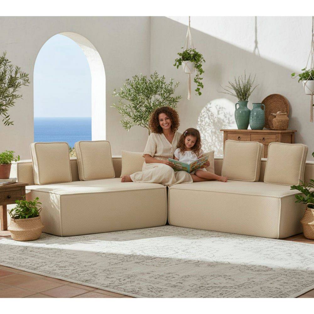 Alt View 10. Kadyn - 132" Oversized Teddy Modular Sofa - Full-Foam Couch with 6 Pillows, High-Density Support for Family Living Rooms - Beige.