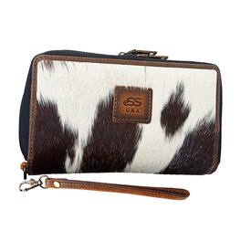 ESS - Cowhide Western purses for Women -Zip around Wallet with Wristlet - Black/White Combinationn