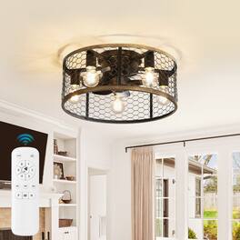 Sofucor - 20'' Caged Rustic Farmhouse Ceiling Fan w/Remote Reversible DC 6 Speed Ceiling Fan Light Fixture for Dining Room Bedroom - Black- Flush Mount
