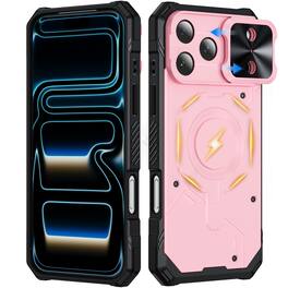 Dteck - Shockproof Magnetic Hybrid Protective Case for Apple iPhone 17 Pro Max with Slide Camera Cover, Side Anti-Slip Texture - Pink