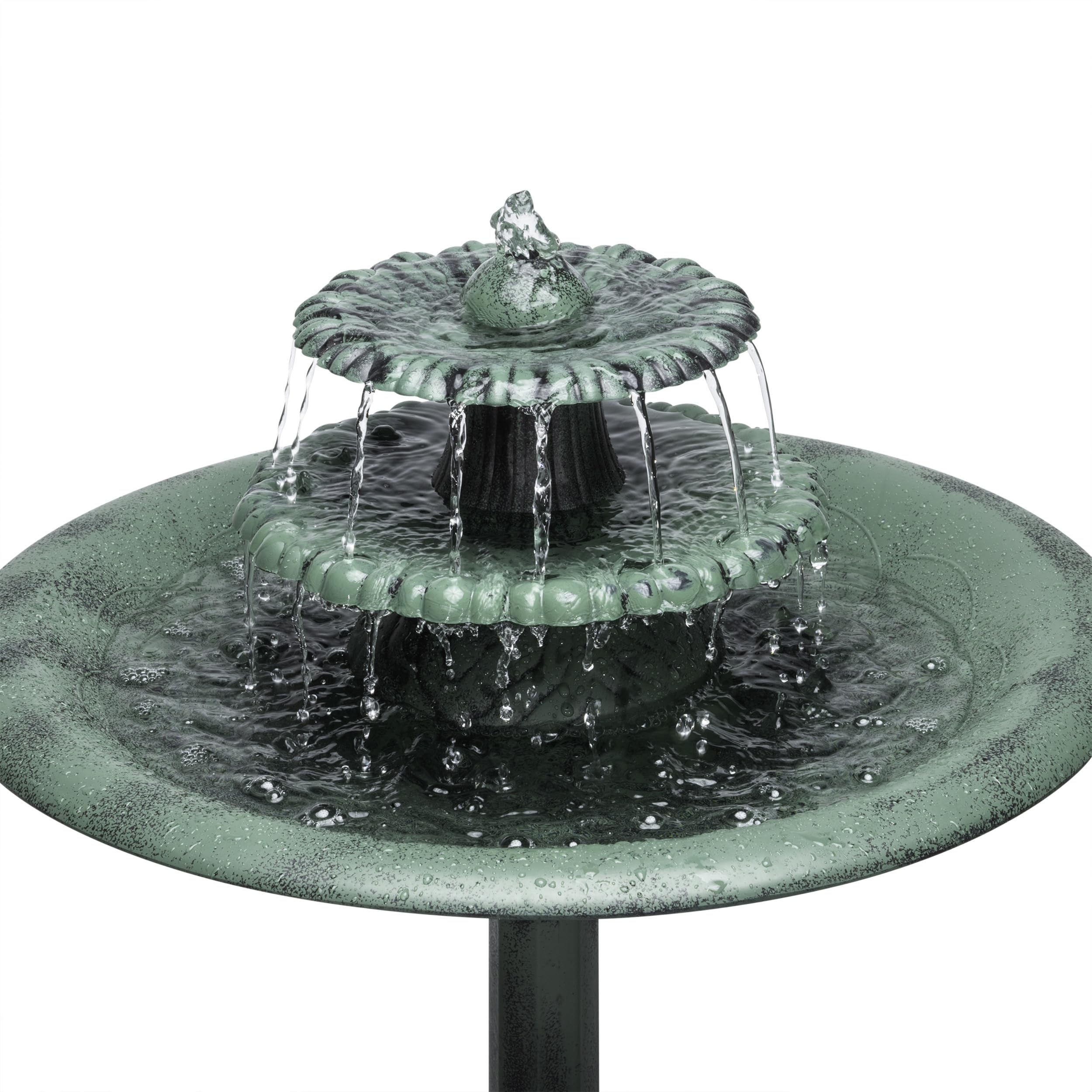 Angle. Dazzed Corner - 3 Tiered Pedestal Water Fountain and Birdbath for Garden, Patio, Yard, and Deck - Green.