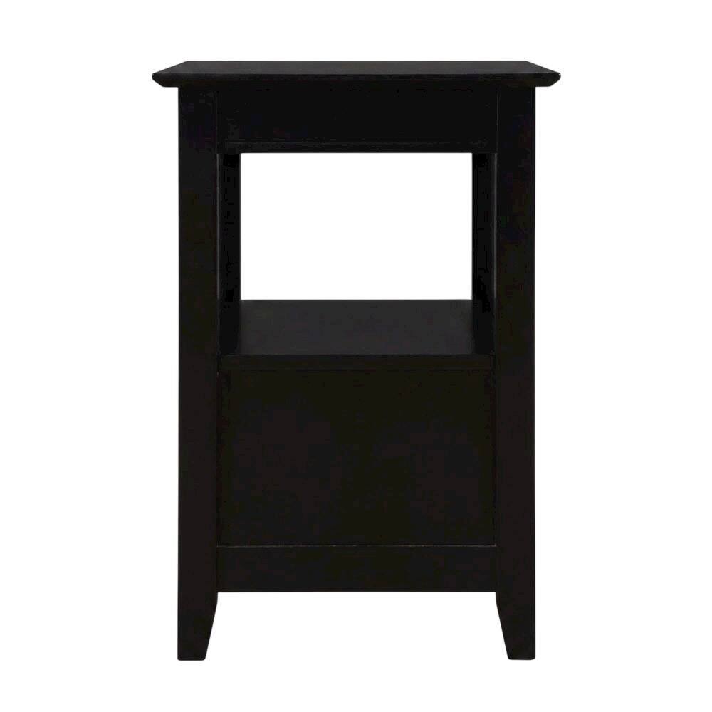 Angle. FurniFact - Black end table with built-in charging station and spacious shelf - Black.